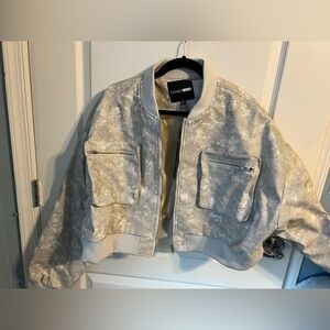Fashion Nova Gray/White Canvas Bomber Jacket